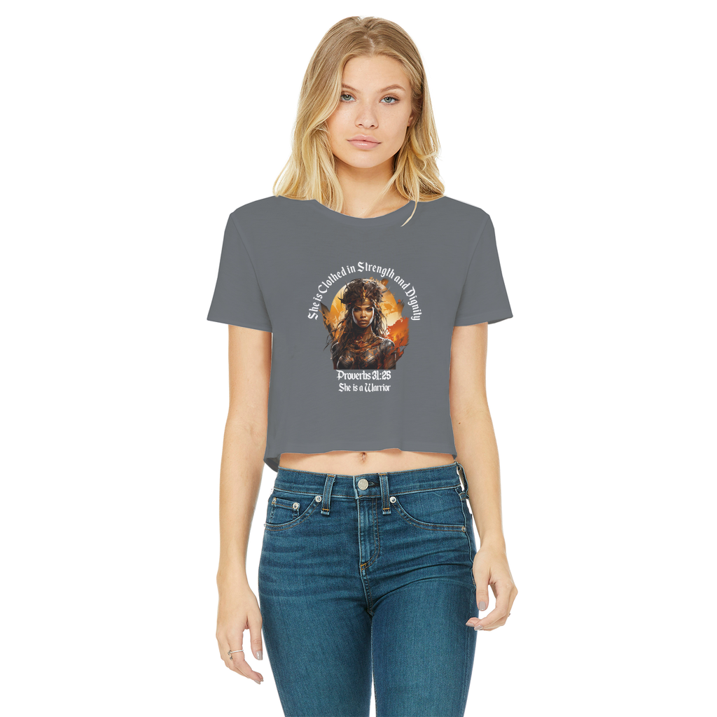 She is a Warrior - AOP Classic Women's Cropped Raw Edge T-Shirt