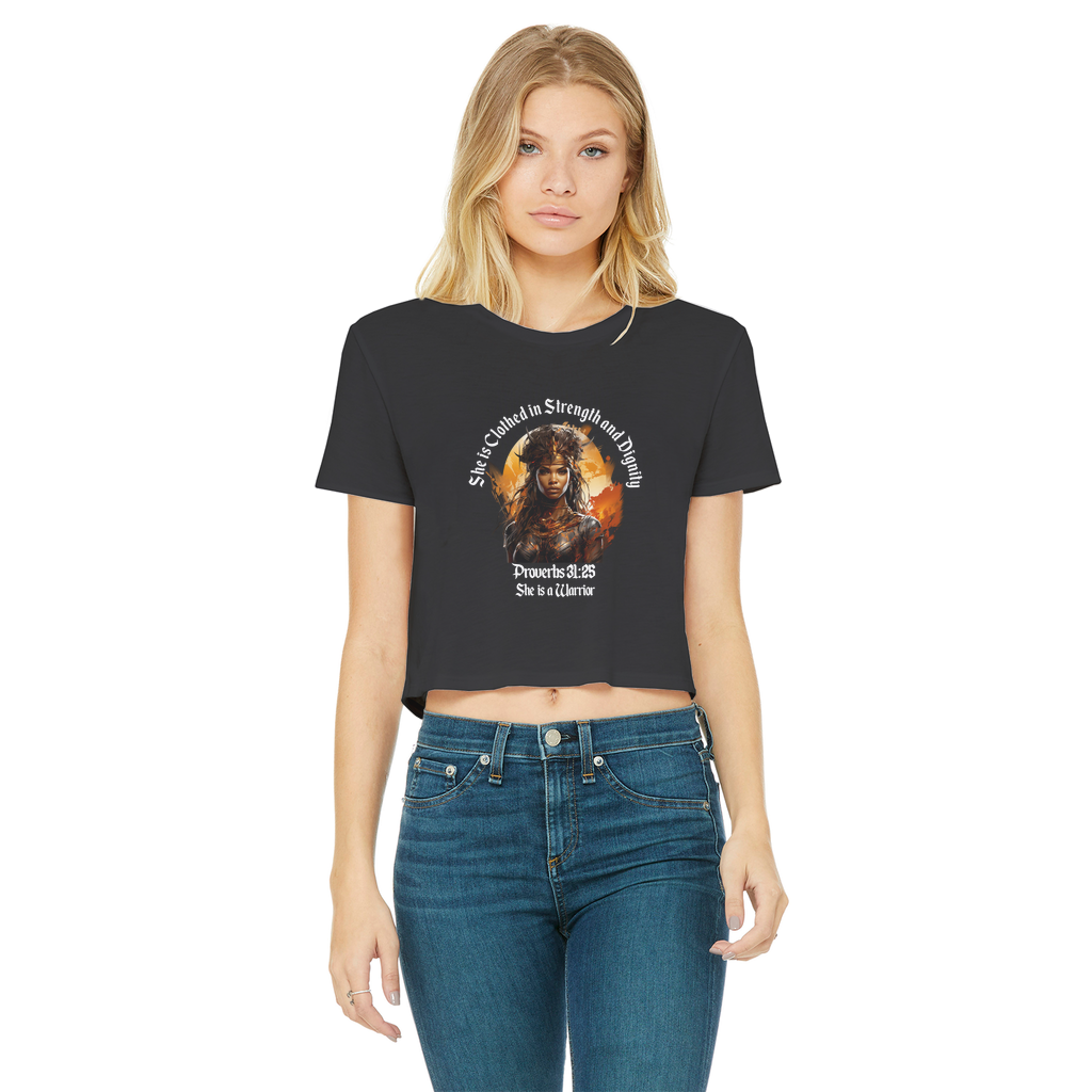 She is a Warrior - AOP Classic Women's Cropped Raw Edge T-Shirt