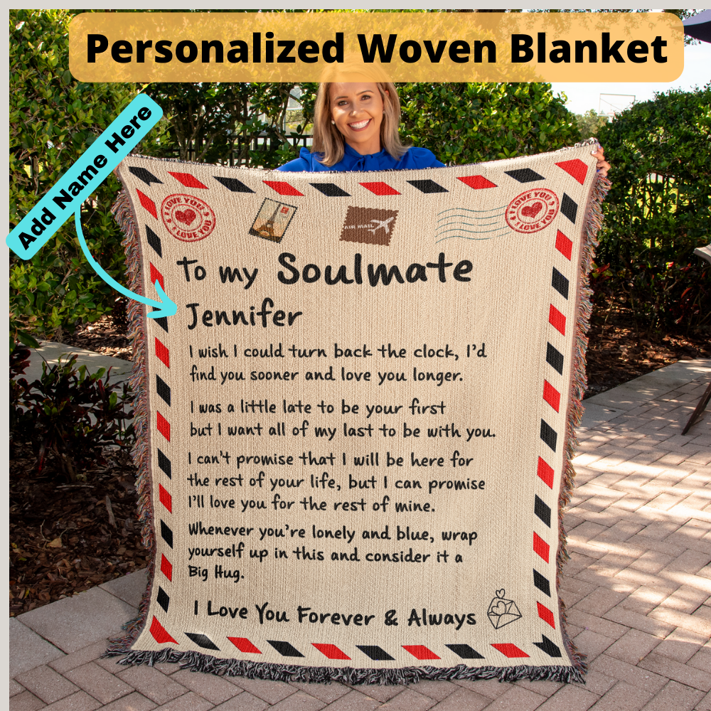 To My Soulmate - Personalised Letter Woven Blanket - Big Hug
