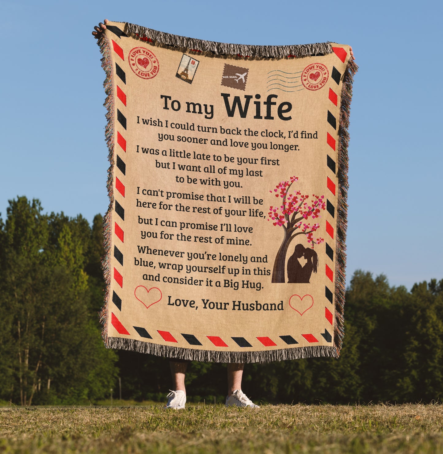 To My Wife - Big Hug - Heirloom Woven Blanket