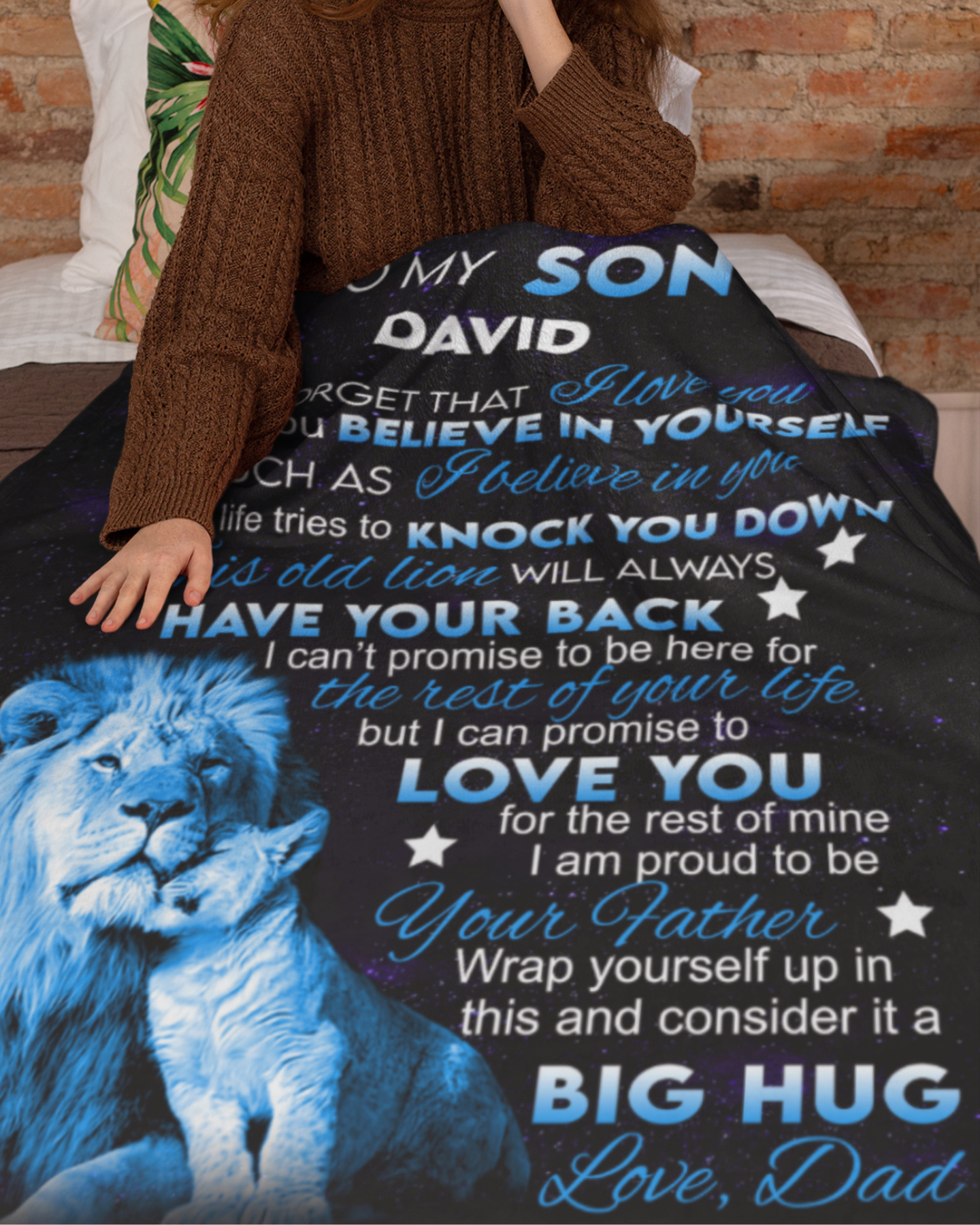 To My Son | Personalized Blue Lion Blanket | Son Customized Gift