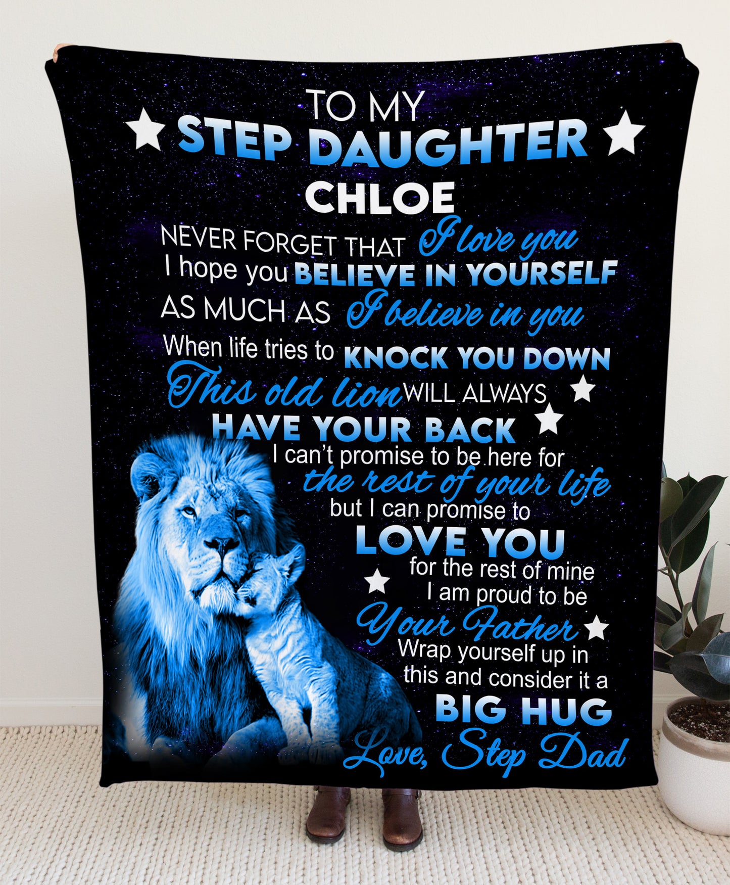 To My Step-Daughter Lion | Personalized Blanket From Step-Dad