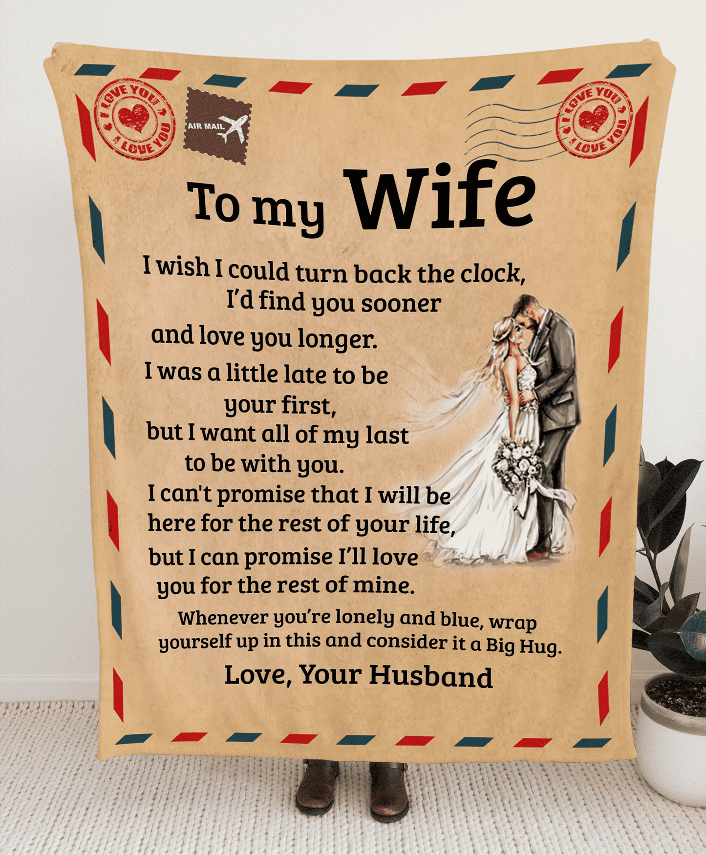 To My Wife | Big Hug | Fleece Blanket | AOP