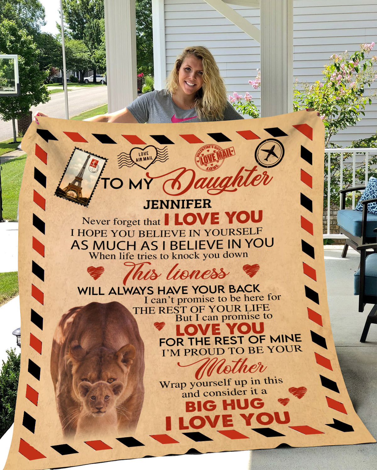 To My Daughter | Personalized Lioness Envelope Blanket Gift | Throw Blanket 50"x60"