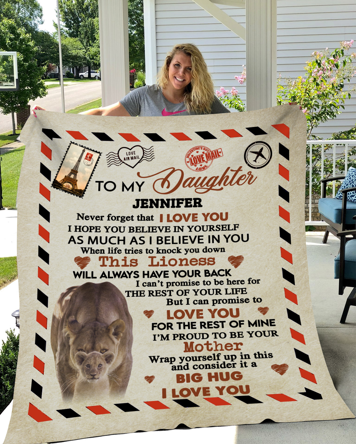 To My Daughter | Personalised Lioness Envelope Blanket | 50"x60" - V2