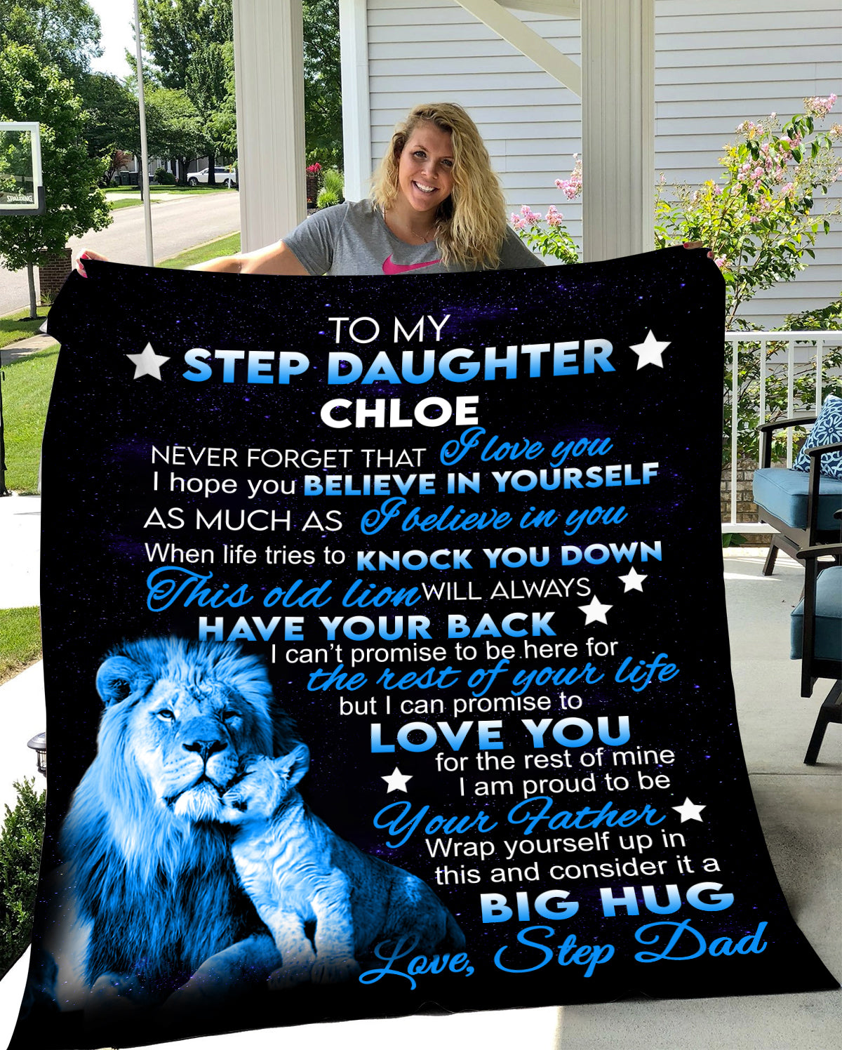 To My Step-Daughter Lion | Personalized Blanket From Step-Dad