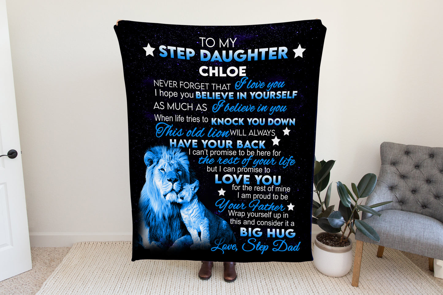 To My Step-Daughter Lion | Personalized Blanket From Step-Dad