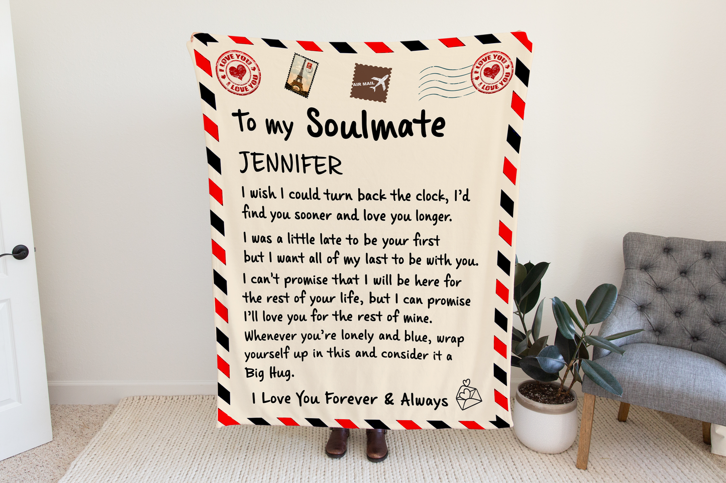 To My Soulmate - Big Hug - Sherpa Fleece Blanket