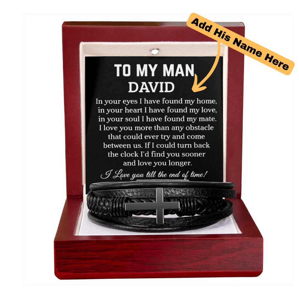 To My Man - My Mate - Cross Leather Bracelet