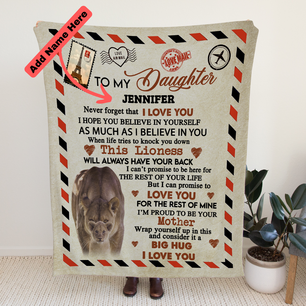 To My Daughter | Personalised Lioness Envelope Blanket | 50"x60" - V2