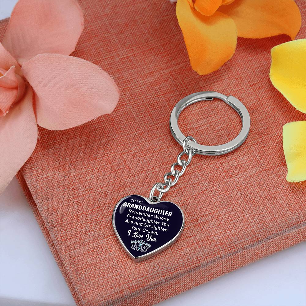 To My Granddaughter | Straighten Your Crown | Graphic Heart Keychain