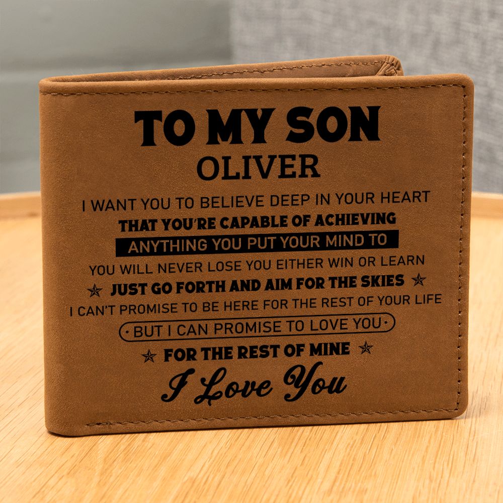 To My Son | Personalized Leather Wallet | Aim For the Skies