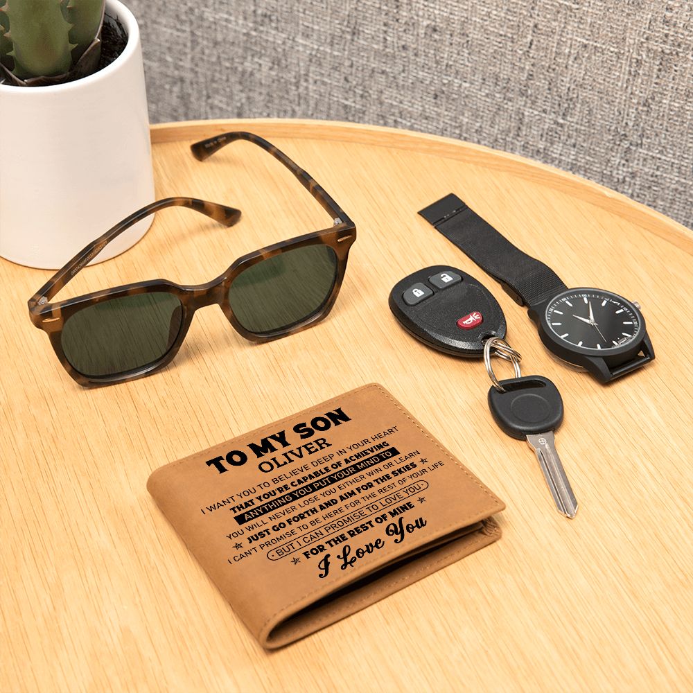 To My Son | Personalized Leather Wallet | Aim For the Skies