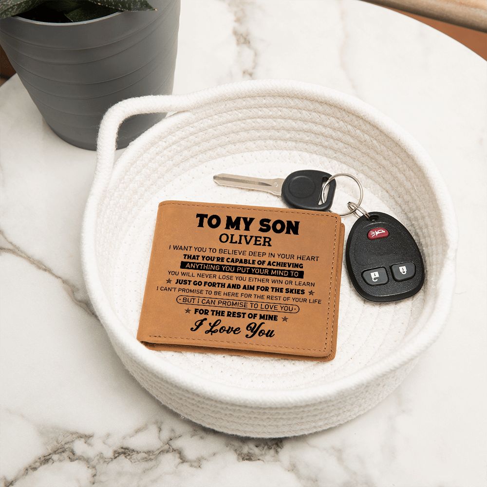 To My Son | Personalized Leather Wallet | Aim For the Skies