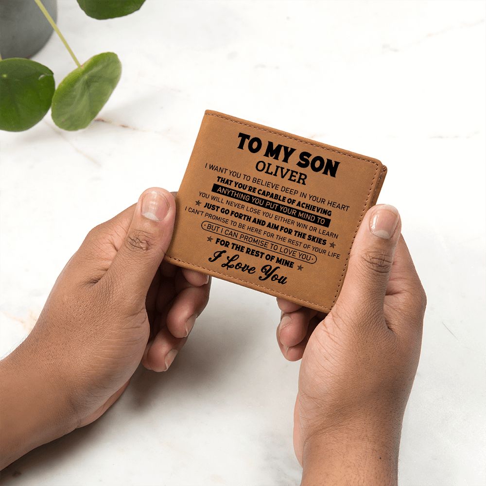 To My Son | Personalized Leather Wallet | Aim For the Skies