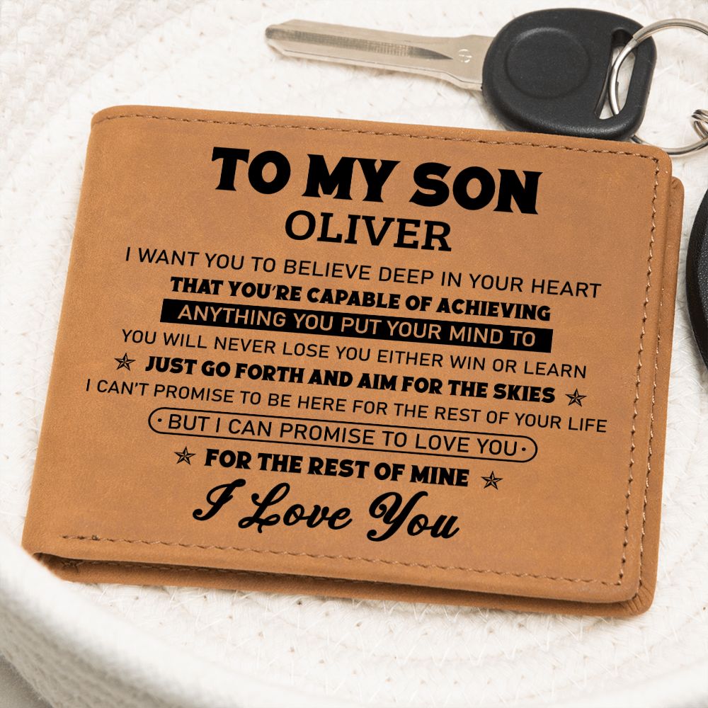 To My Son | Personalized Leather Wallet | Aim For the Skies