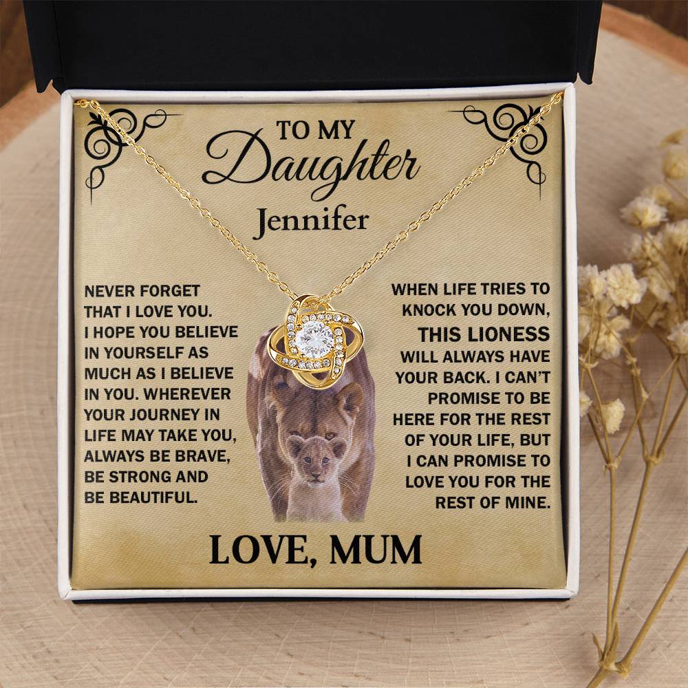 To My Daughter , Personalised Lioness , Love Knot Necklace Gift