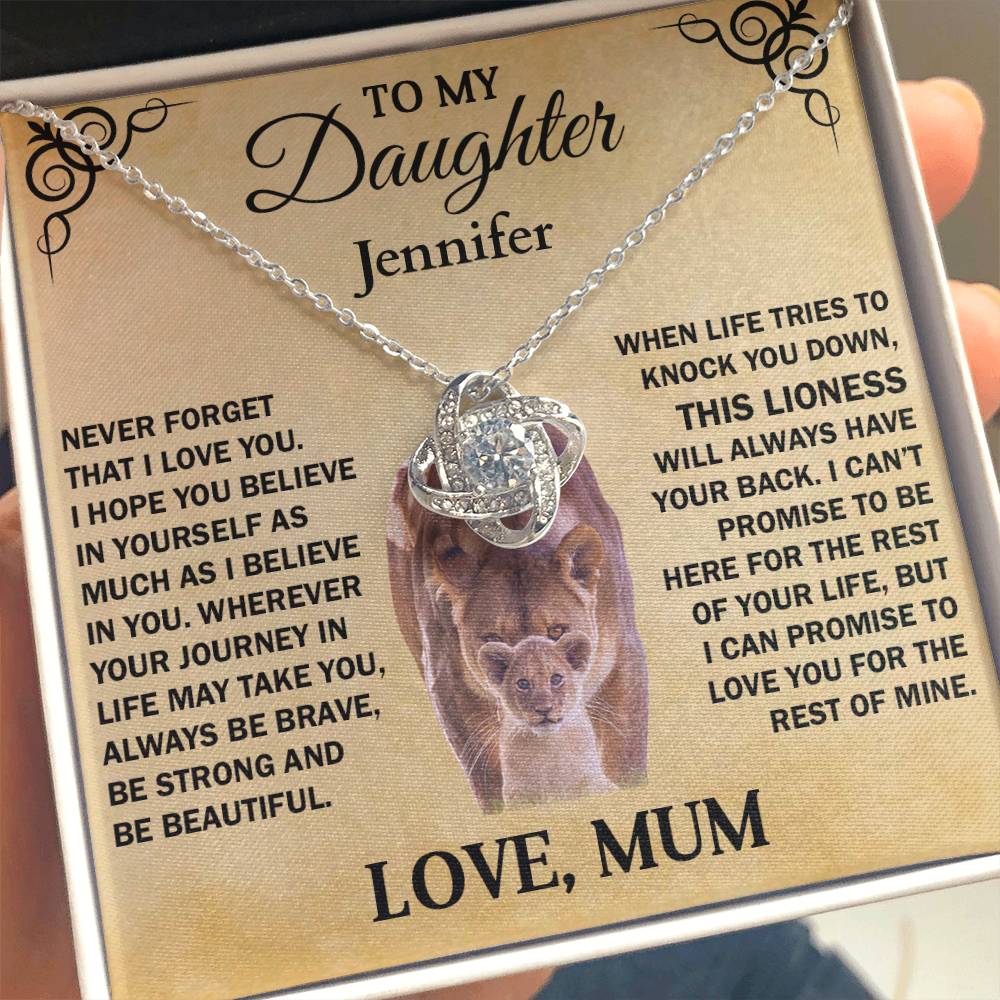To My Daughter , Personalised Lioness , Love Knot Necklace Gift