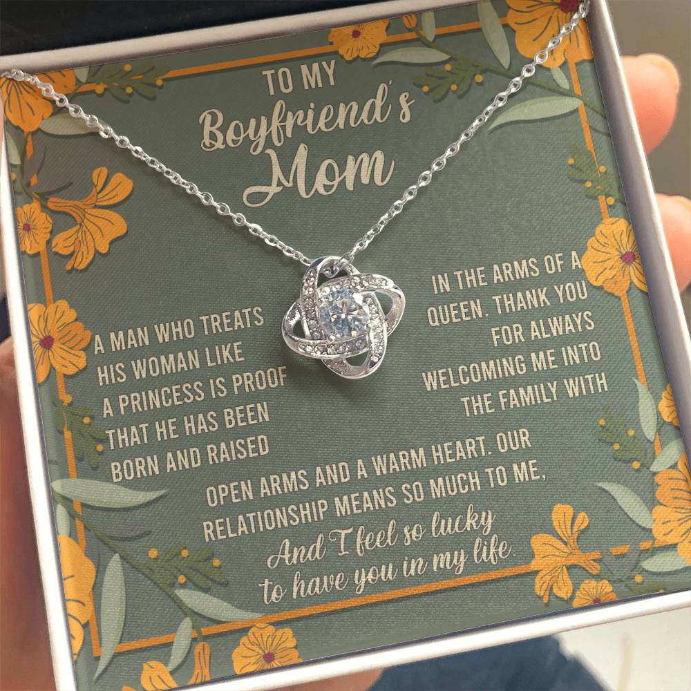 To My Boyfriend's Mom - Open Arms - Love Knot Necklace Gift