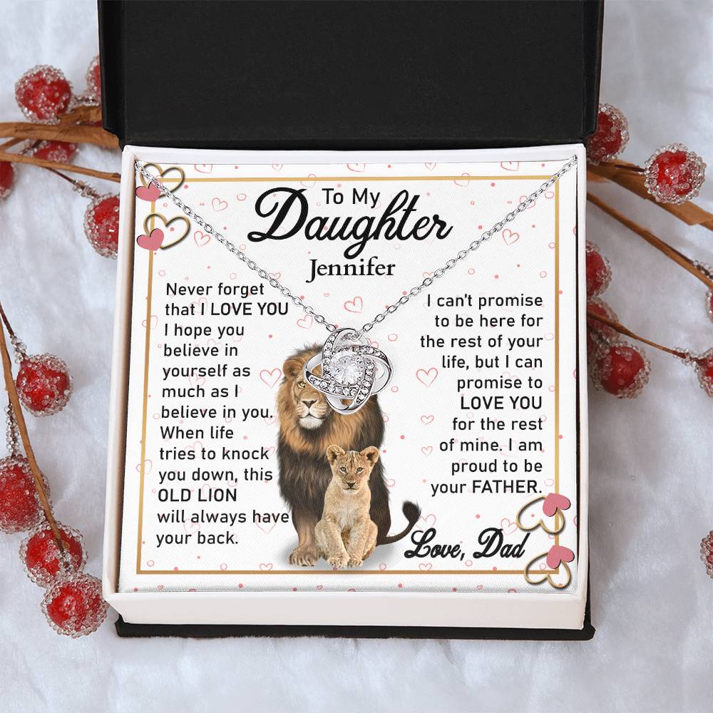 To My Daughter - This Old Lion - Personalized Love Knot Necklace Gift