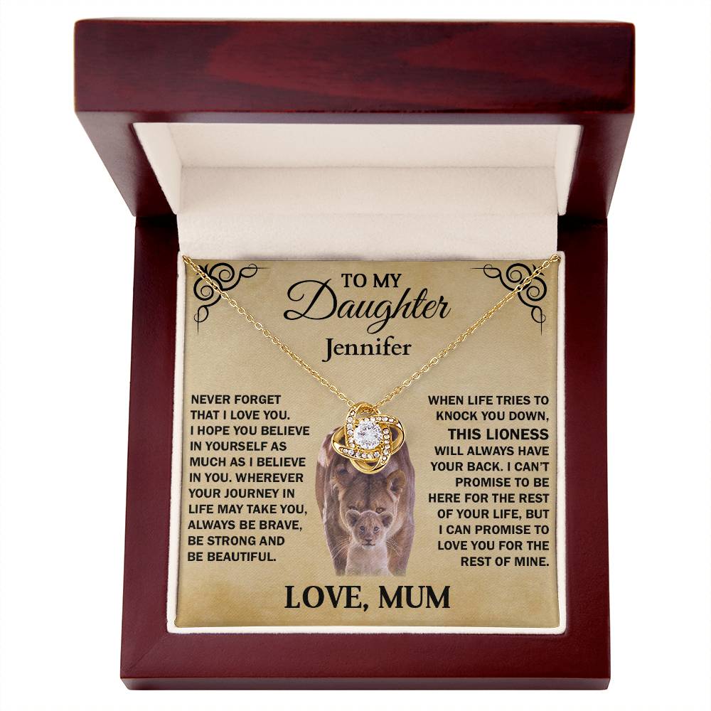To My Daughter , Personalised Lioness , Love Knot Necklace Gift