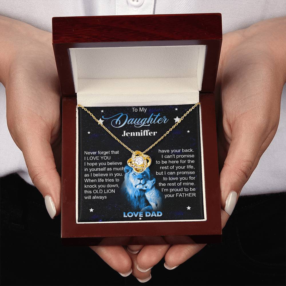 To My Daughter | Personalized Old Lion | Love Knot Necklace Gift