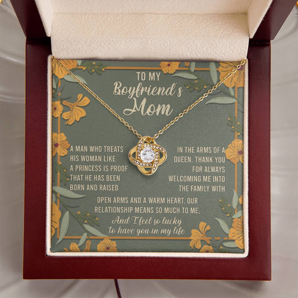 To My Boyfriend's Mom - Open Arms - Love Knot Necklace Gift