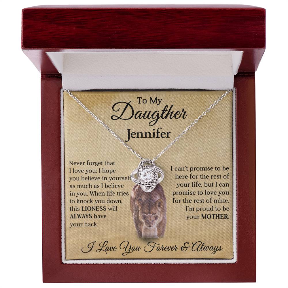 To My Daughter | Personalized Lioness Love Knot Necklace