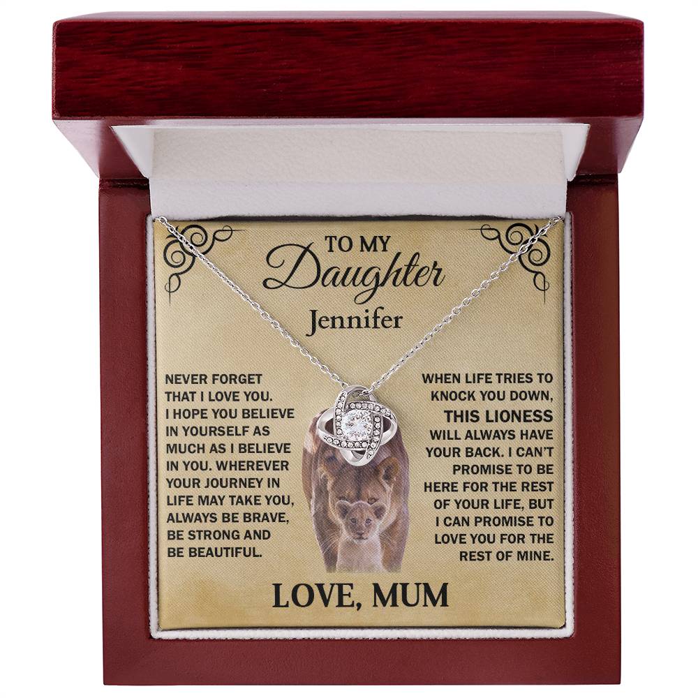 To My Daughter , Personalised Lioness , Love Knot Necklace Gift