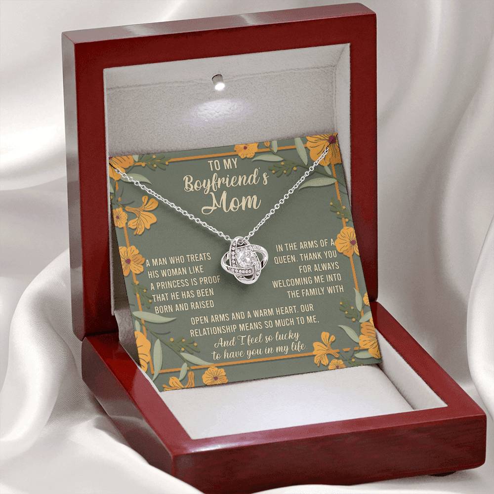 To My Boyfriend's Mom - Open Arms - Love Knot Necklace Gift