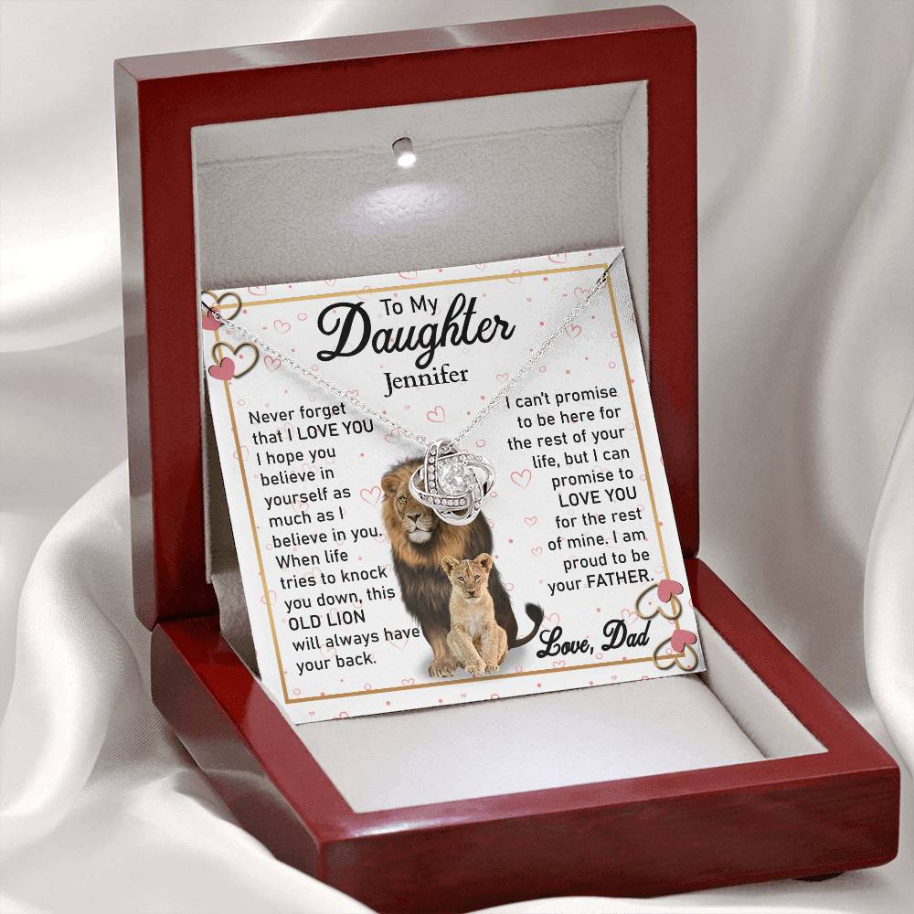 To My Daughter - This Old Lion - Personalized Love Knot Necklace Gift