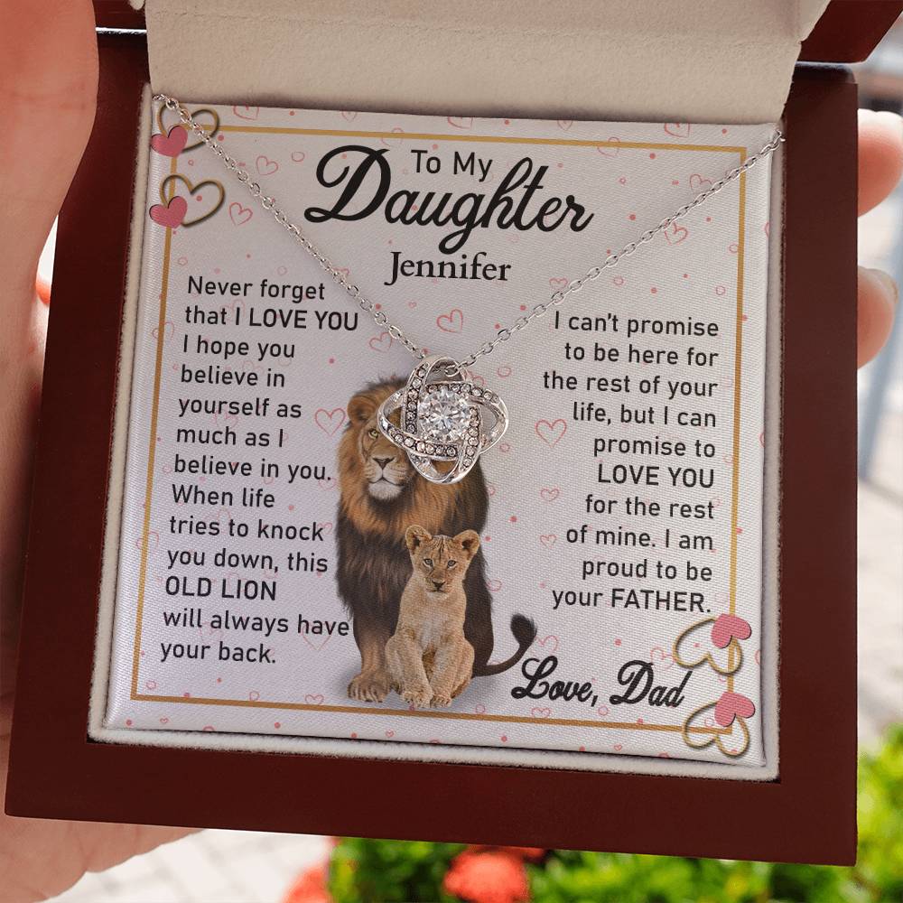 To My Daughter - This Old Lion - Personalized Love Knot Necklace Gift