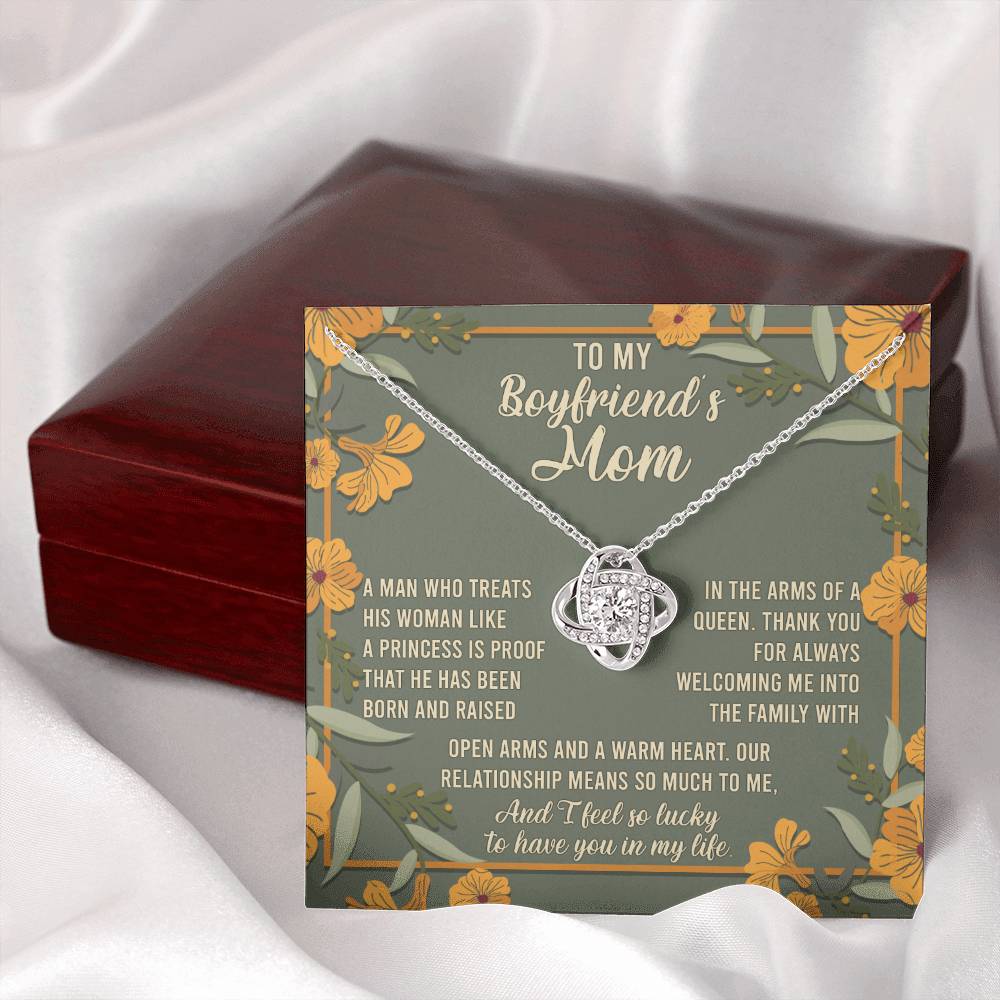 To My Boyfriend's Mom - Open Arms - Love Knot Necklace Gift