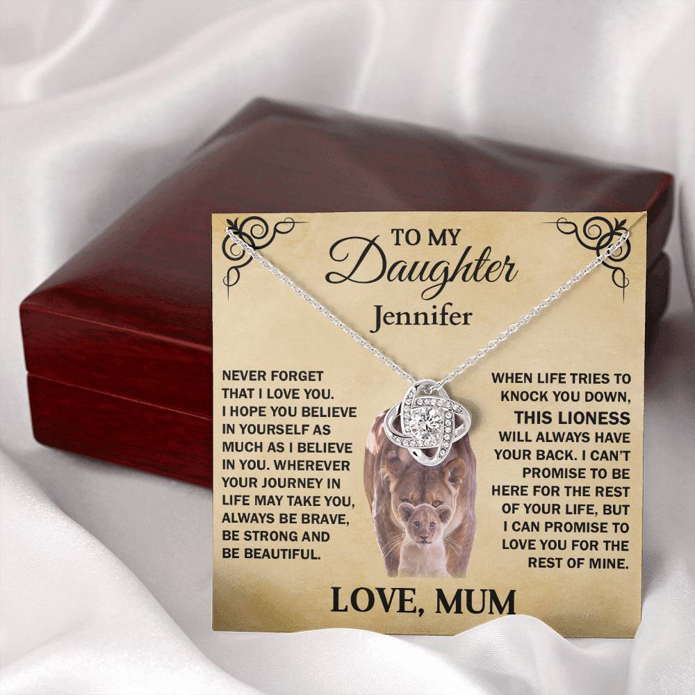 To My Daughter , Personalised Lioness , Love Knot Necklace Gift