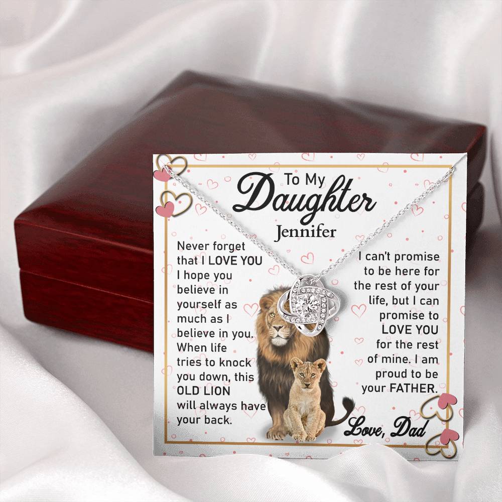 To My Daughter - This Old Lion - Personalized Love Knot Necklace Gift