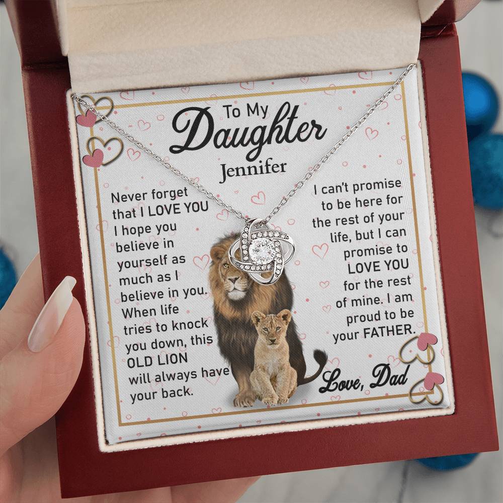 To My Daughter - This Old Lion - Personalized Love Knot Necklace Gift