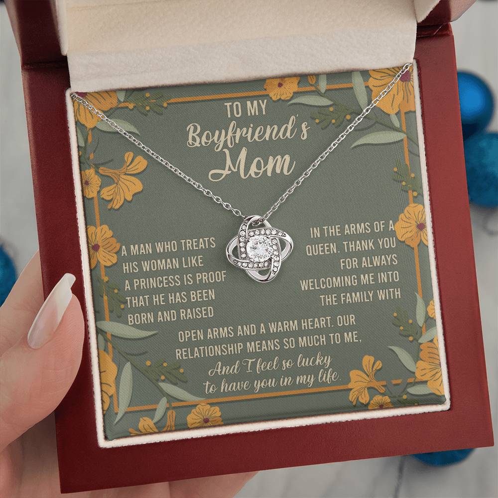 To My Boyfriend's Mom - Open Arms - Love Knot Necklace Gift