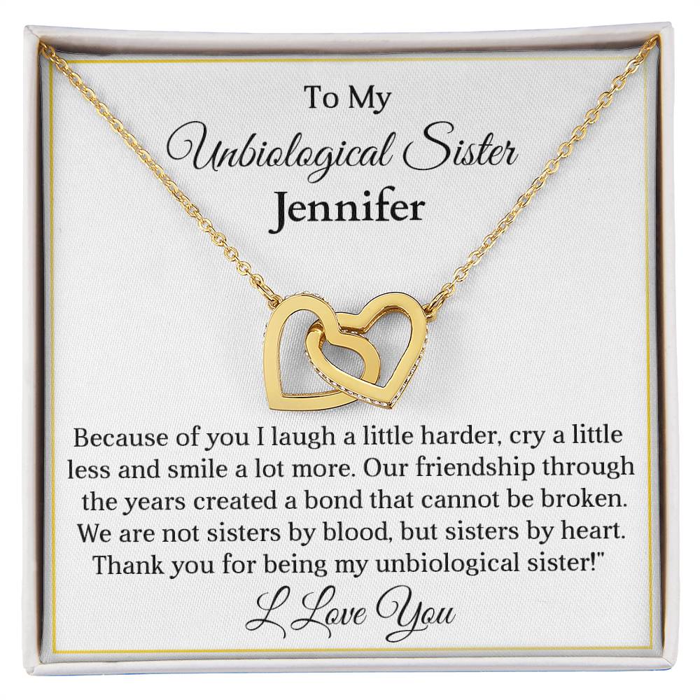 To My My Unbiological Sister | Because of You | Personalized Interlocking Hearts Necklace Gift