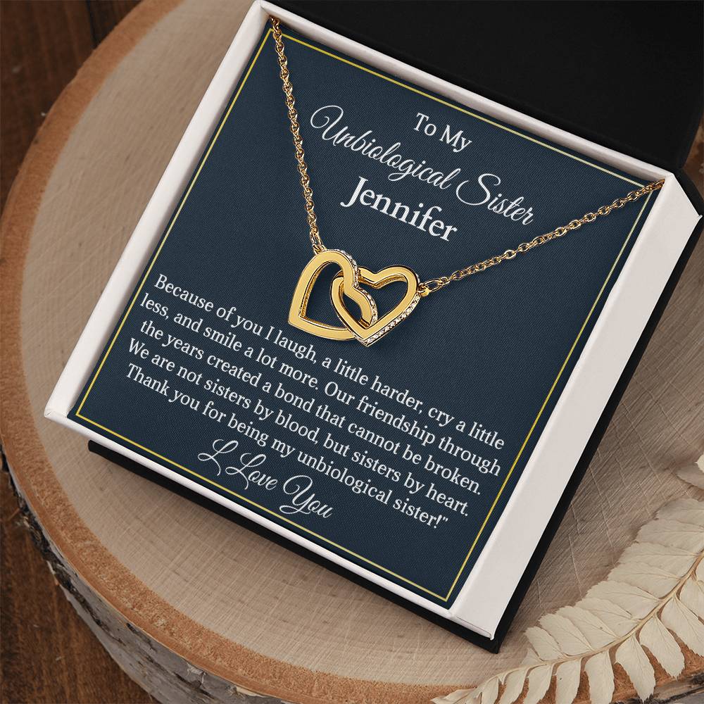 To My Unbiological Sister | Created a Bond | Interlocking Hearts Necklace