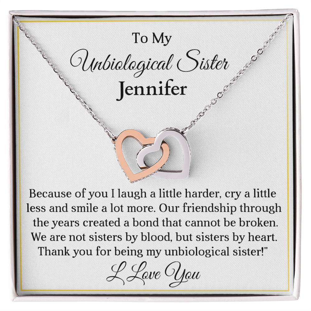 To My My Unbiological Sister | Because of You | Personalized Interlocking Hearts Necklace Gift