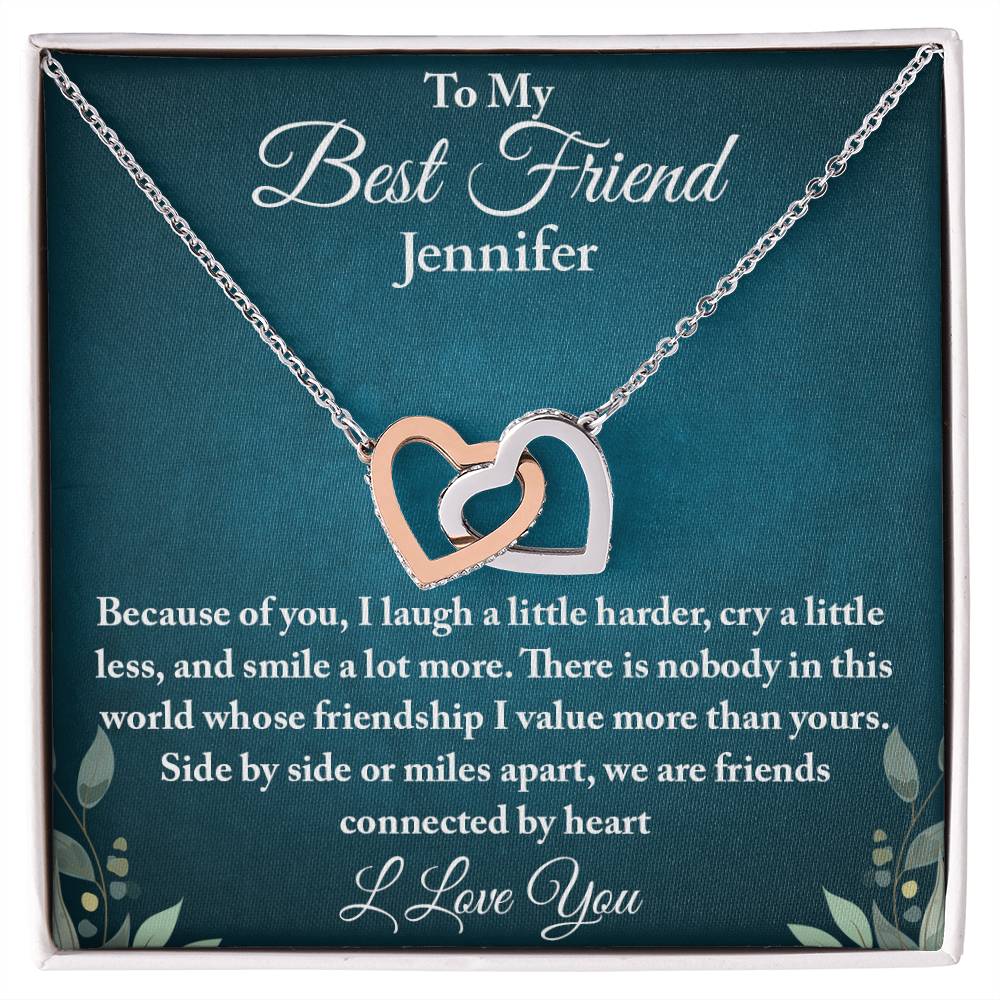 To My Best Friend | Connected By Heart | Interlocking Hearts Necklace