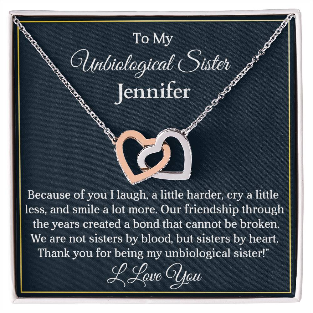 To My Unbiological Sister | Created a Bond | Interlocking Hearts Necklace