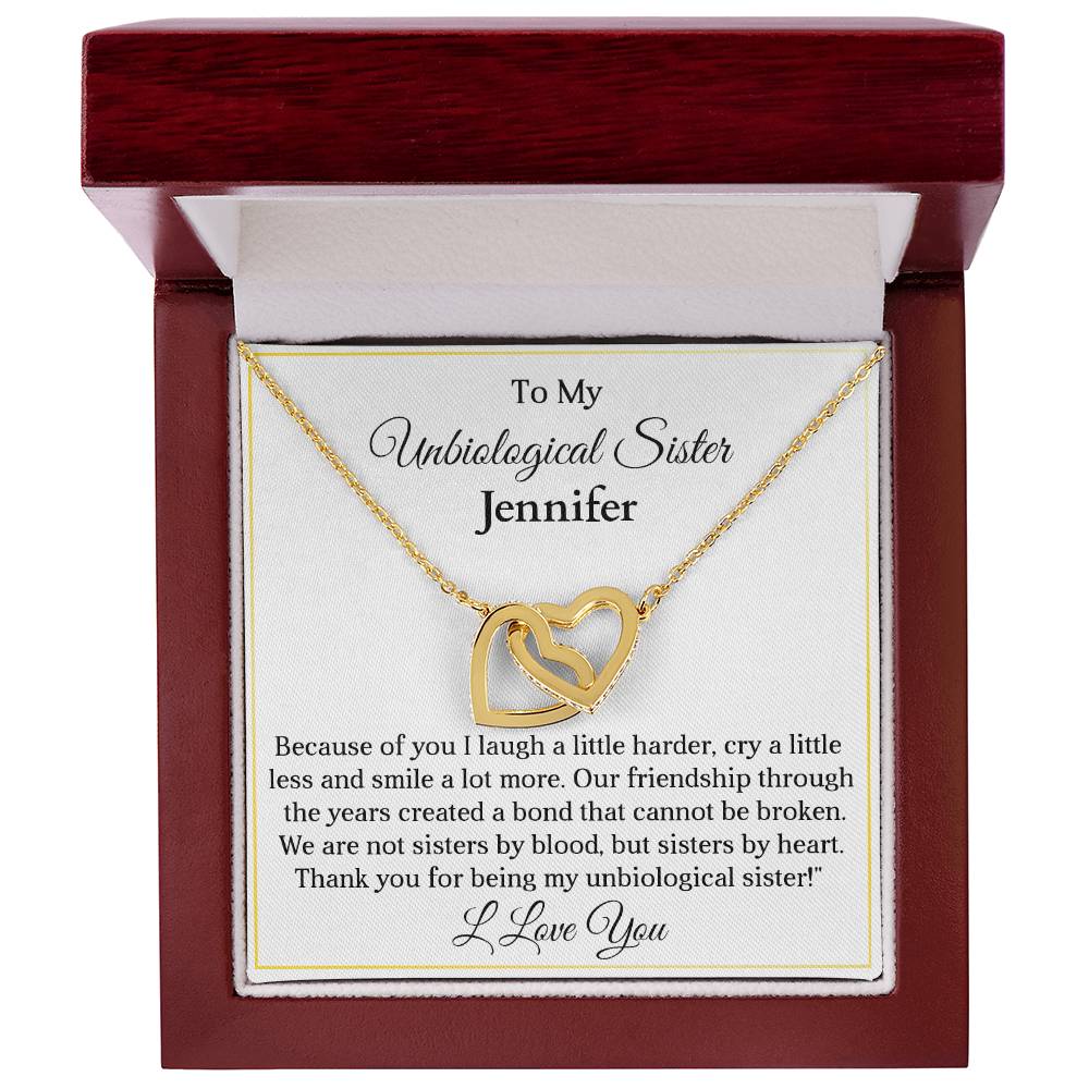 To My My Unbiological Sister | Because of You | Personalized Interlocking Hearts Necklace Gift