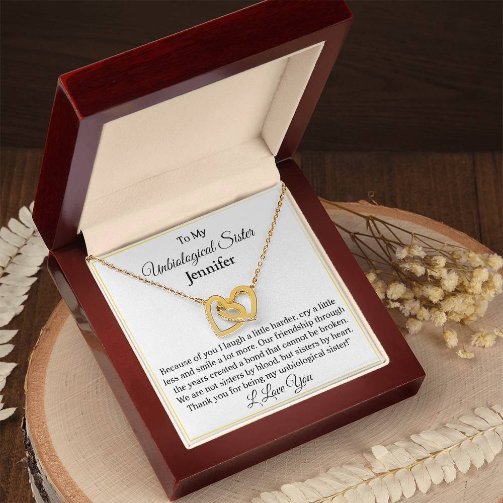 To My My Unbiological Sister | Because of You | Personalized Interlocking Hearts Necklace Gift
