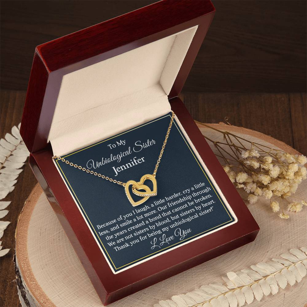 To My Unbiological Sister | Created a Bond | Interlocking Hearts Necklace