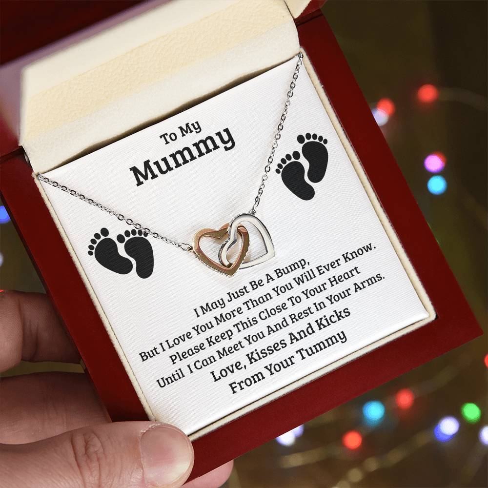 To My Mummy, From Baby In Your Tummy, Interlocking Hearts Necklace Gift