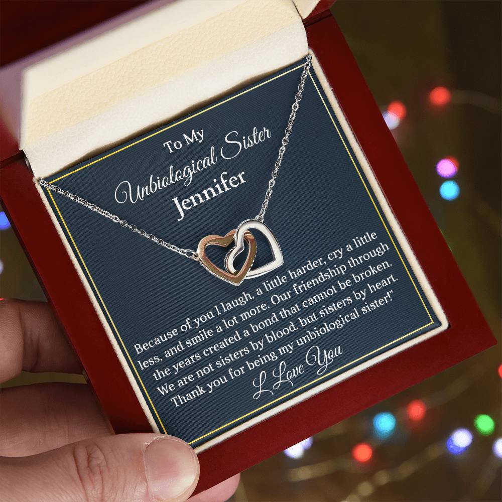 To My Unbiological Sister | Created a Bond | Interlocking Hearts Necklace