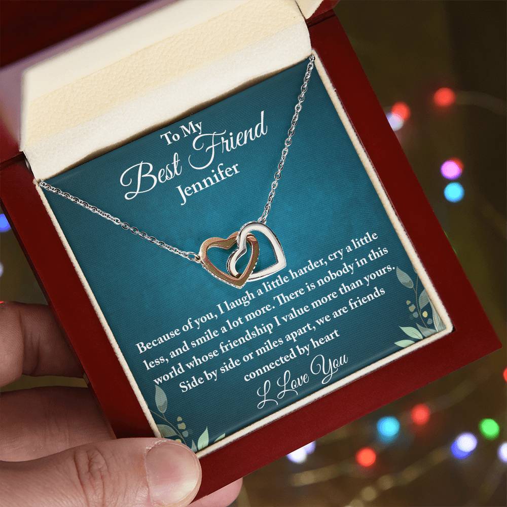 To My Best Friend | Connected By Heart | Interlocking Hearts Necklace