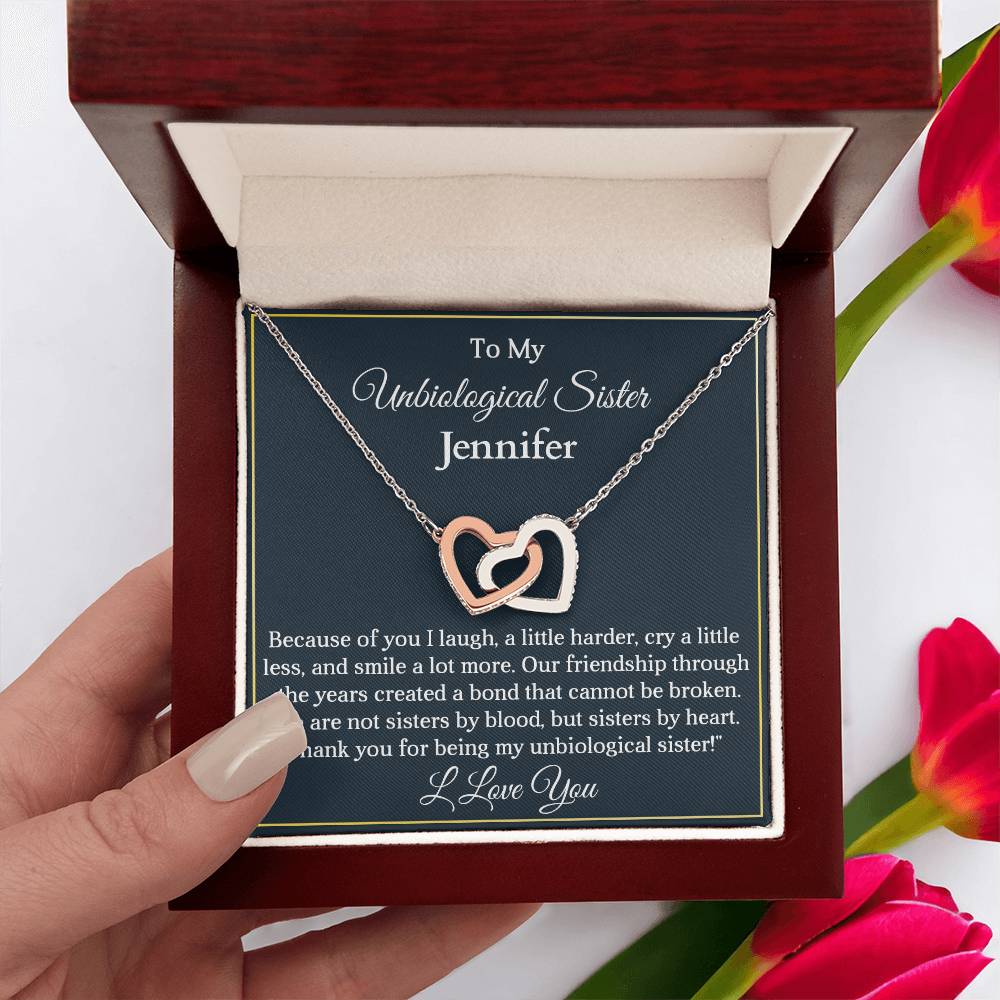 To My Unbiological Sister | Created a Bond | Interlocking Hearts Necklace