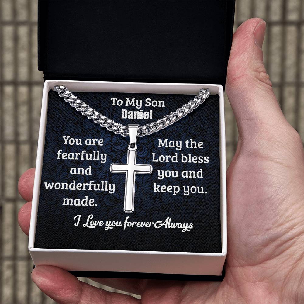 To My Son | Fearfully and Wonderfully | Cuban Chain with Artisan Cross Necklace